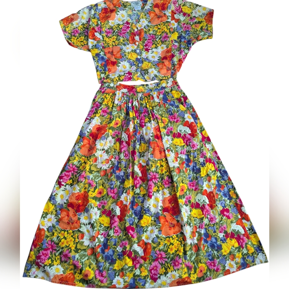 Vintage Floral Multicolor Skirt & Matching Top - Picture 1 of 13